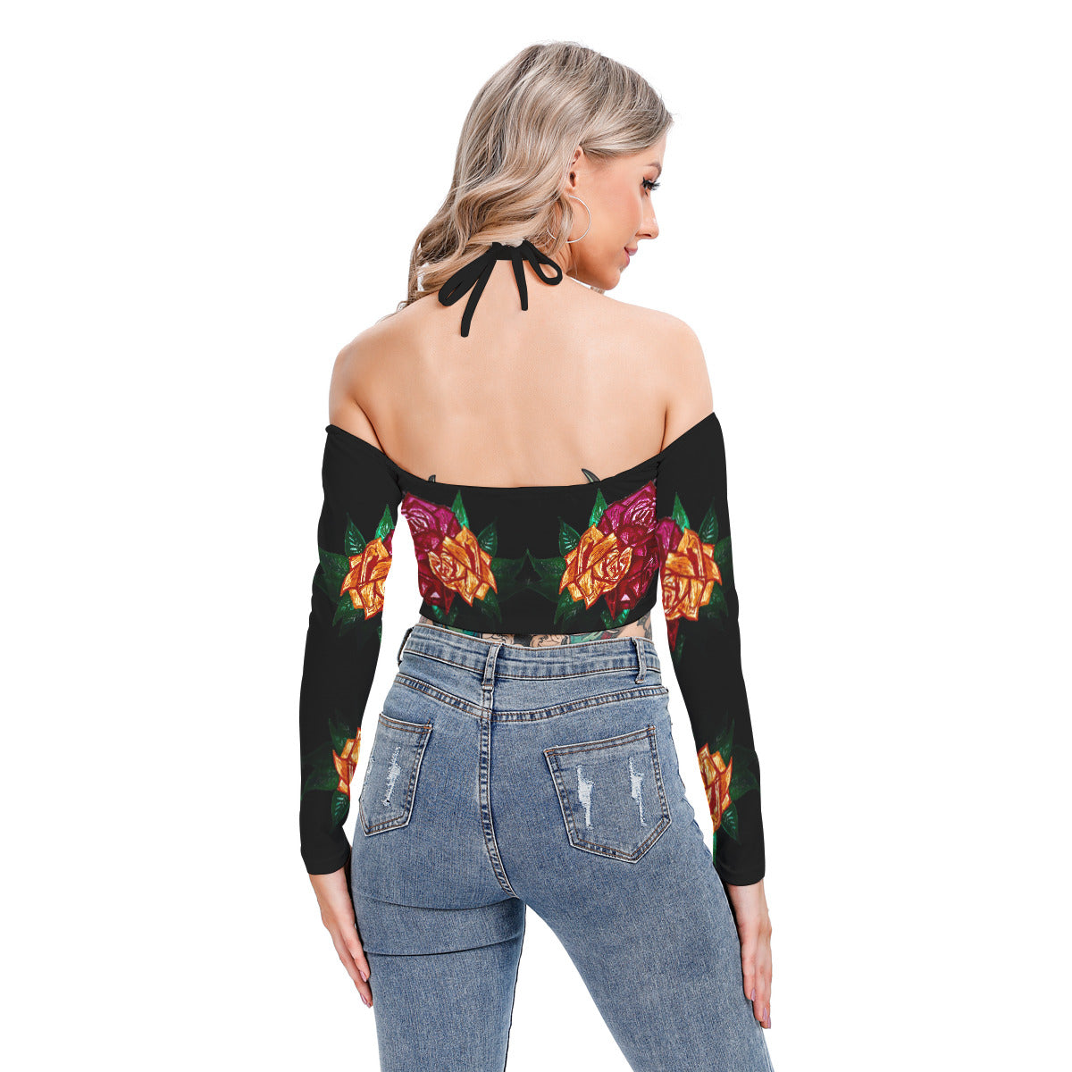 All-Over Print Women's Halter Lace-up Top