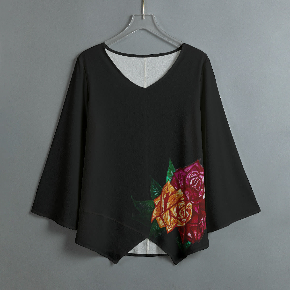 All-Over Print Women's V-neck T-shirt With Irregular Hem