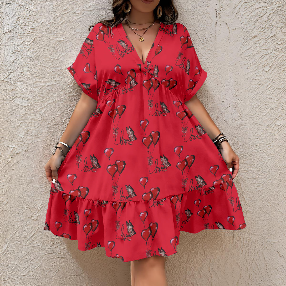All-Over Print Women’s Floral V-Neck Short Sleeve Dress