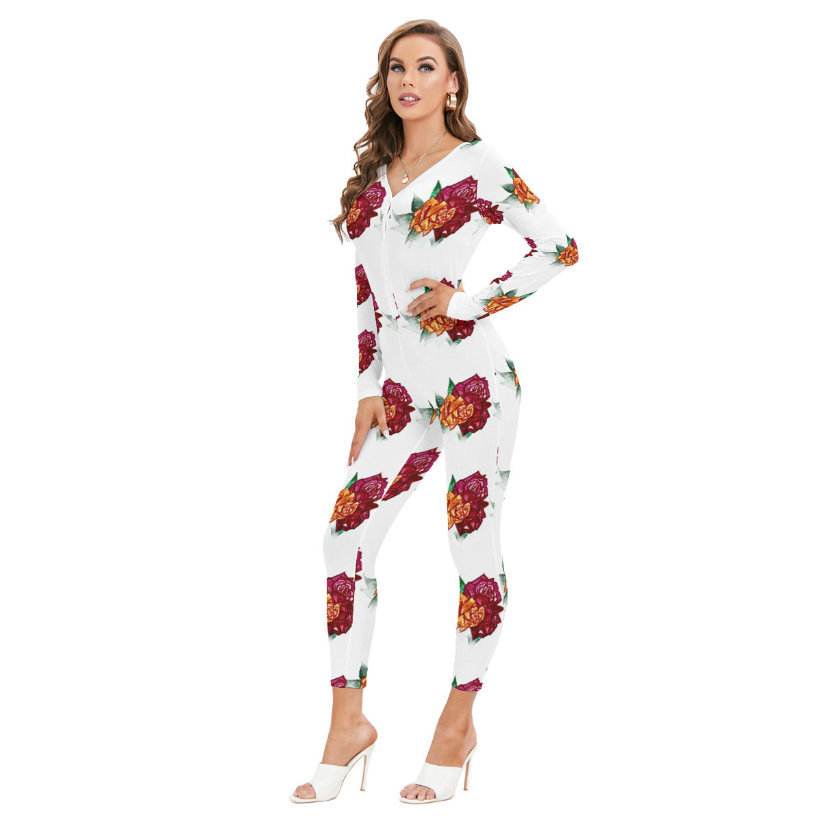 All-Over Print Women's Plunging Neck Jumpsuit