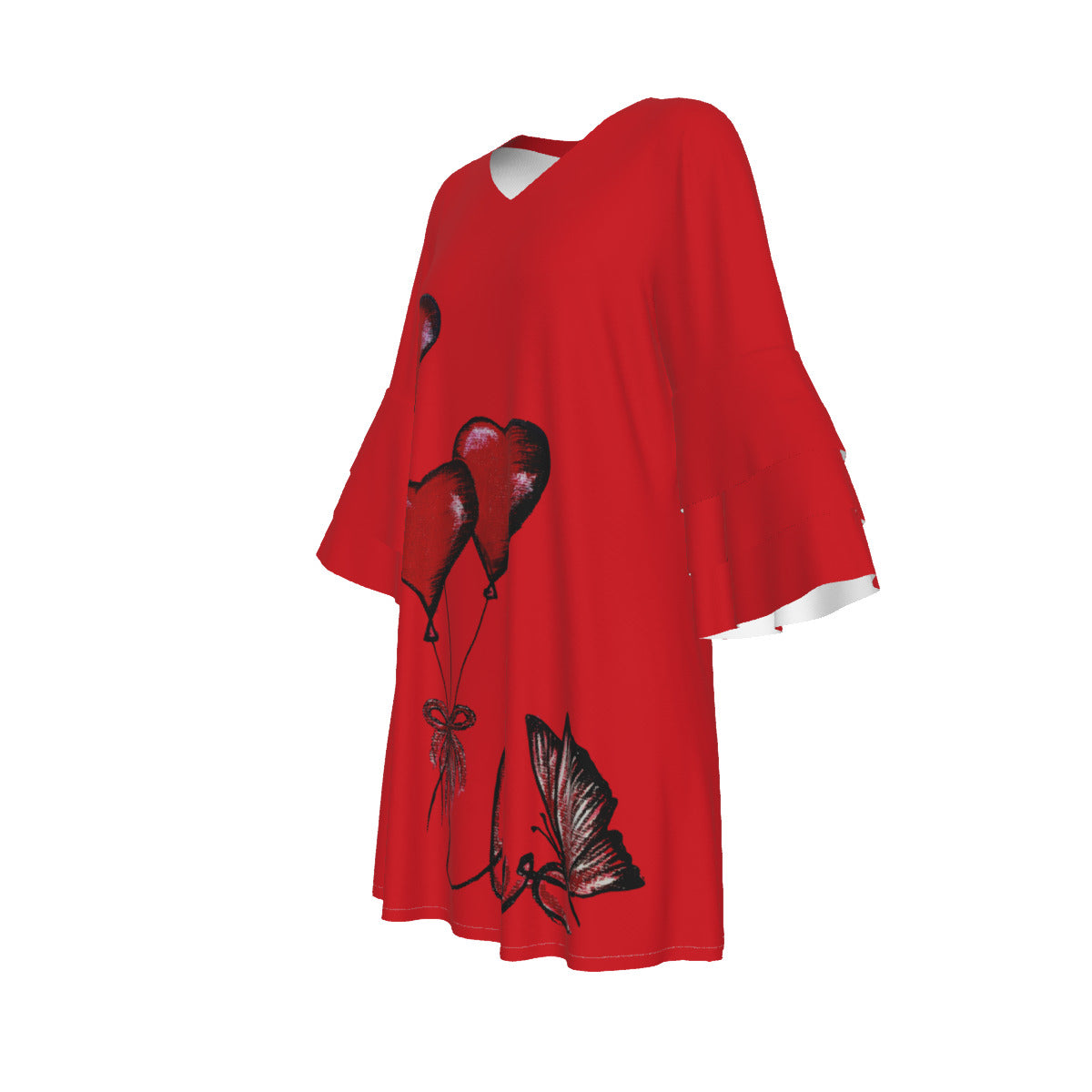 All-Over Print Women's Stacked Ruffle Sleeve Dress