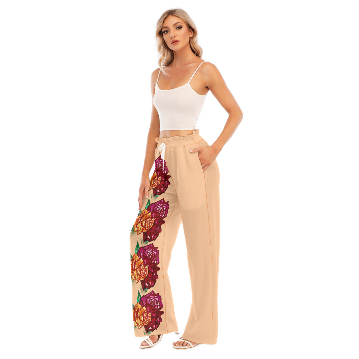 All-Over Print Women's Waist Fungus Edge Wide-leg Pants