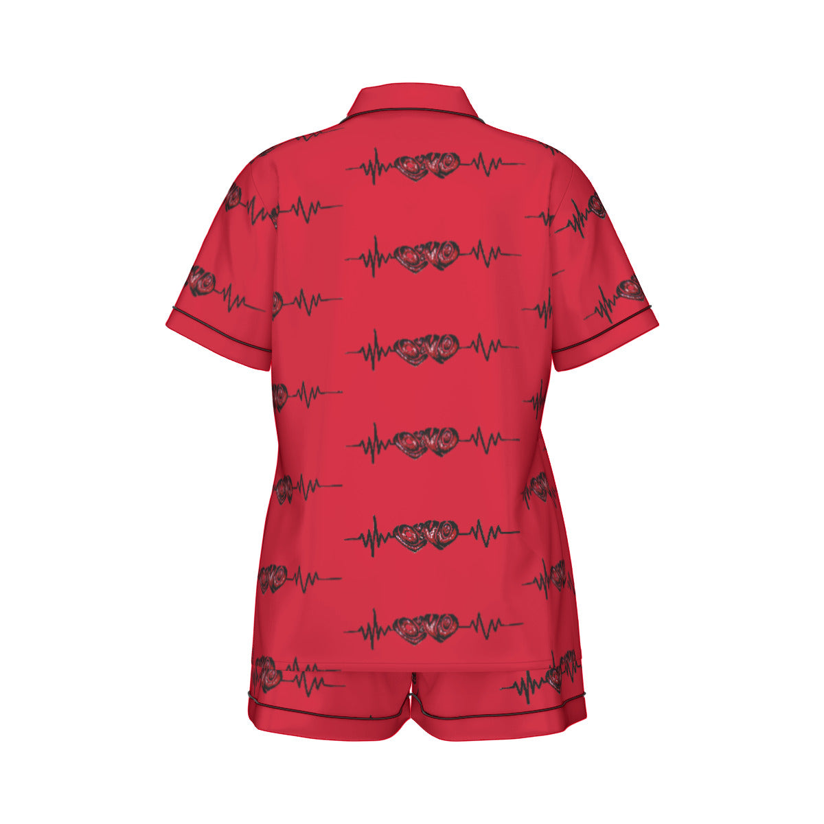 All-Over Print Women's Imitation Silk Pajama Set With Short Sleeve