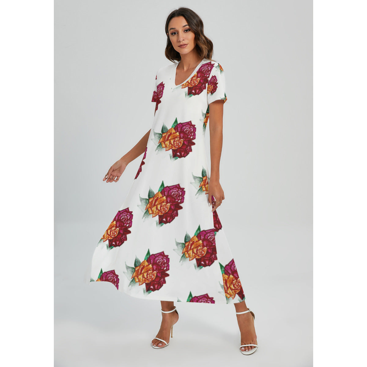 All-Over Print Women's V-neck Dress With Side Slit