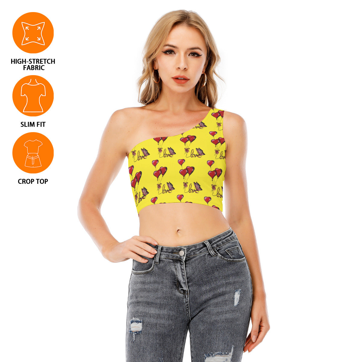 All-Over Print Women's One-Shoulder Cropped Top