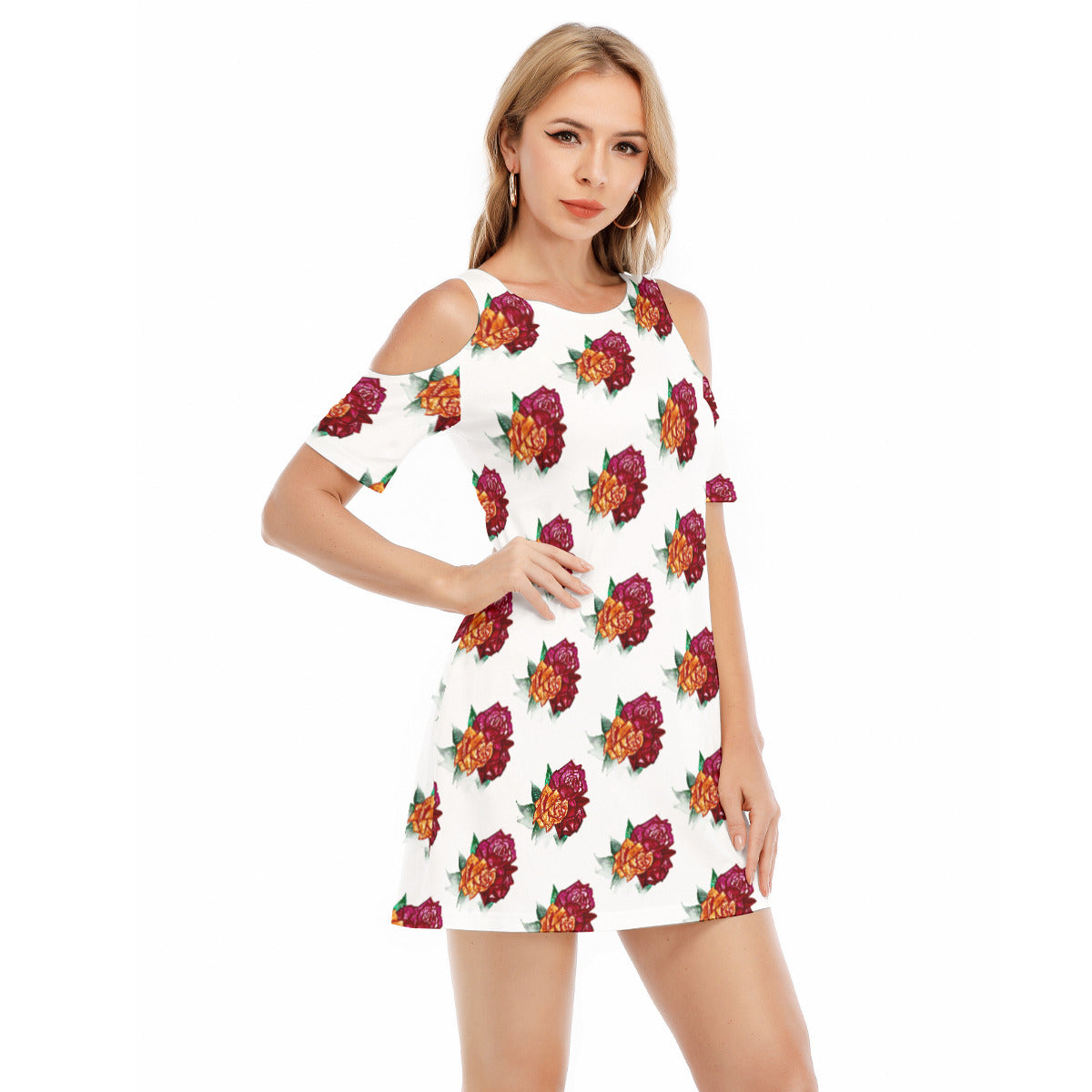 All-Over Print Women's Cold Shoulder Dress | 190GSM Cotton
