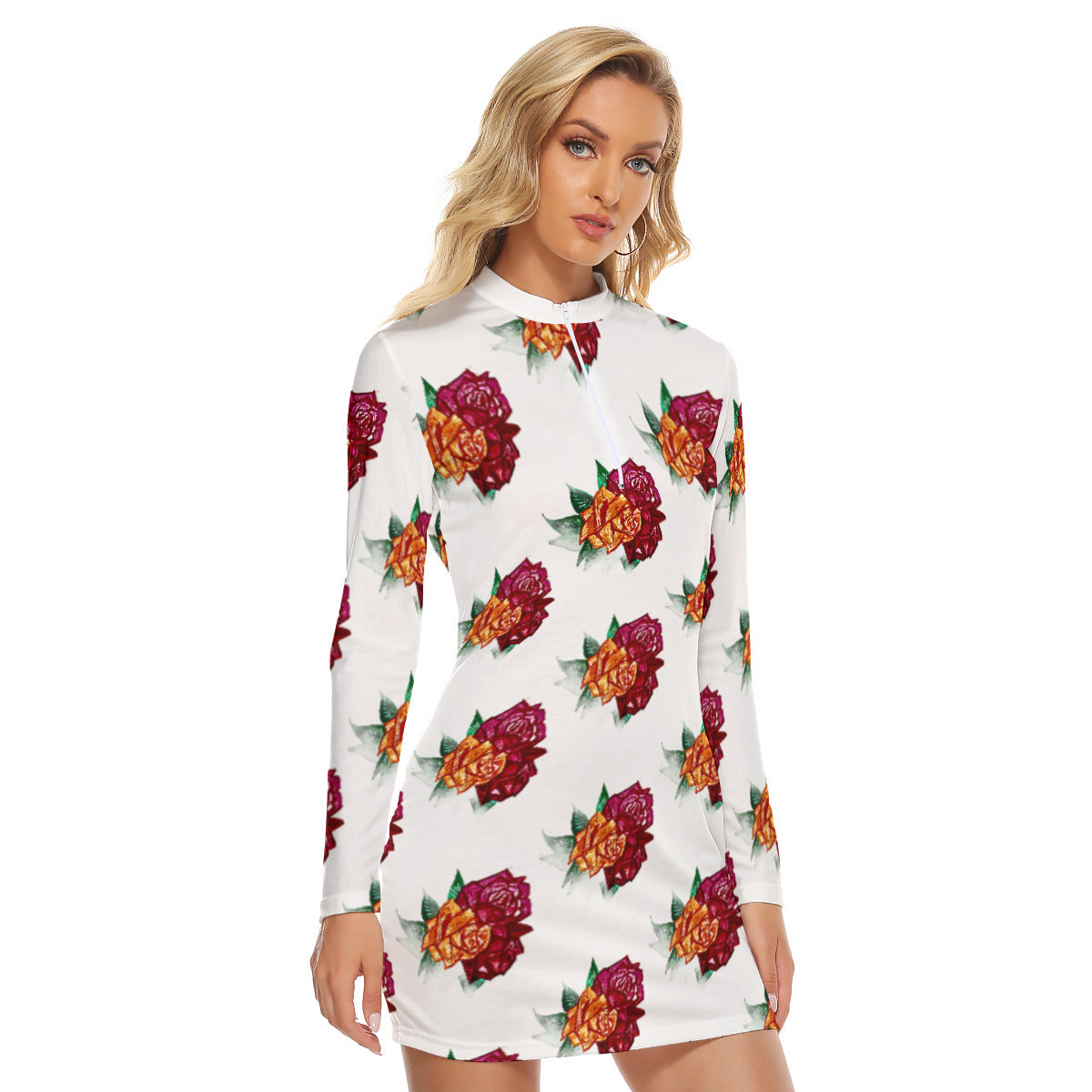 All-Over Print Women's Zip Front Tight Dress