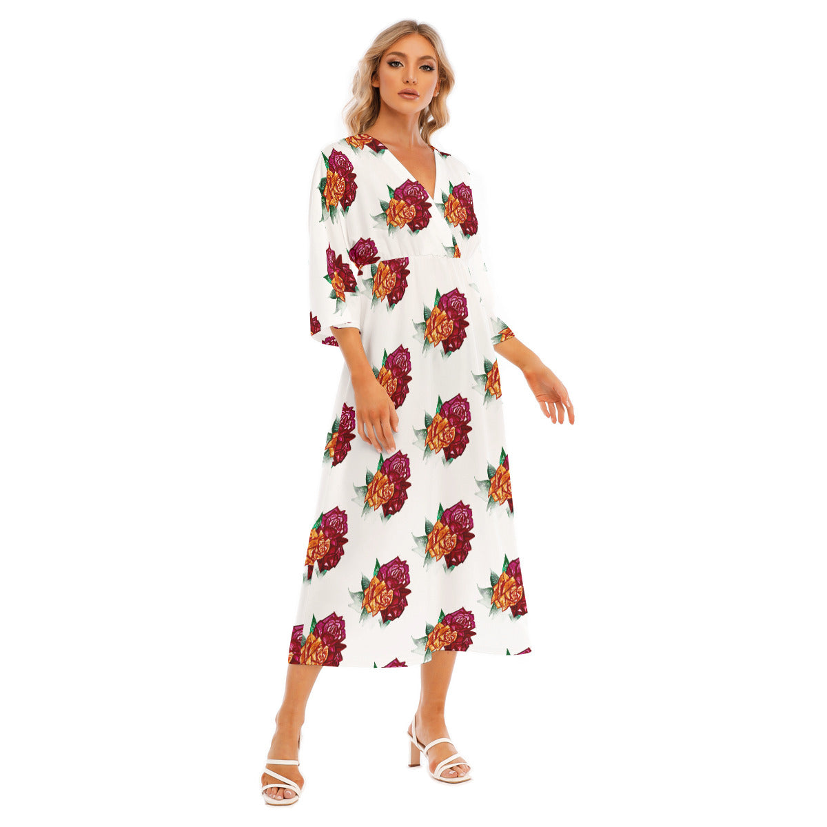 All-Over Print Women's Mid-Sleeve Long Dress