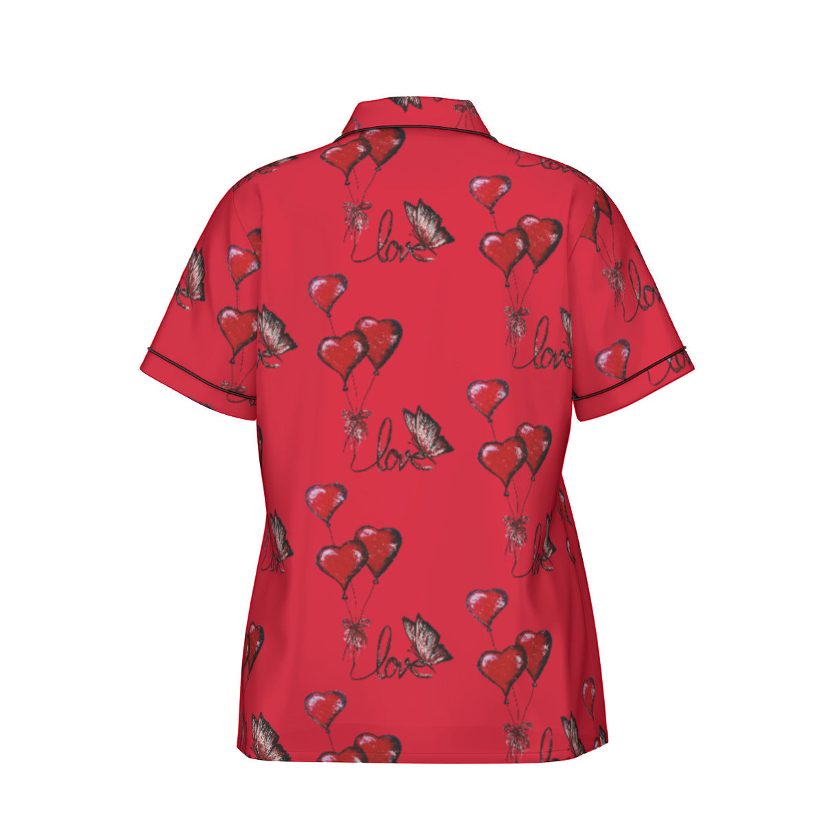 All-Over Print Women's Imitation Silk Pajama Set With Short Sleeve