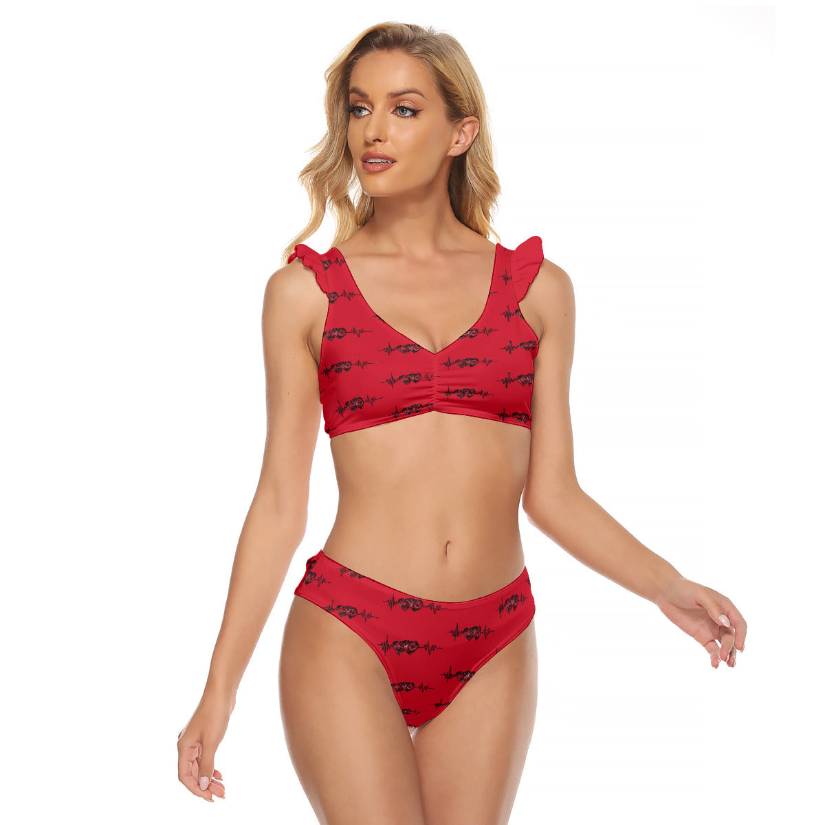All-Over Print Women's Bikini Swimsuit With Ruffle Cuff Bra