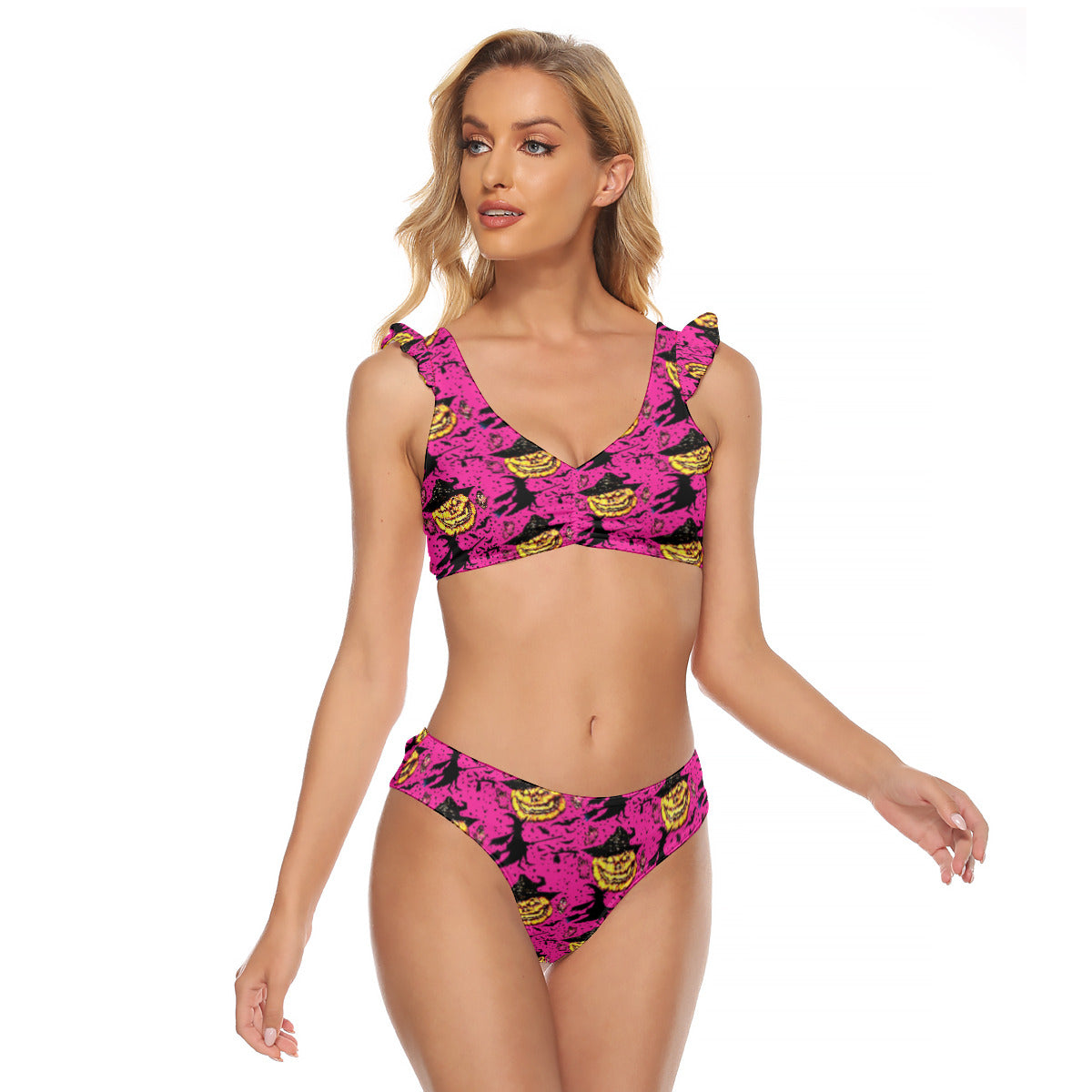 All-Over Print Women's Bikini Swimsuit With Ruffle Cuff Bra