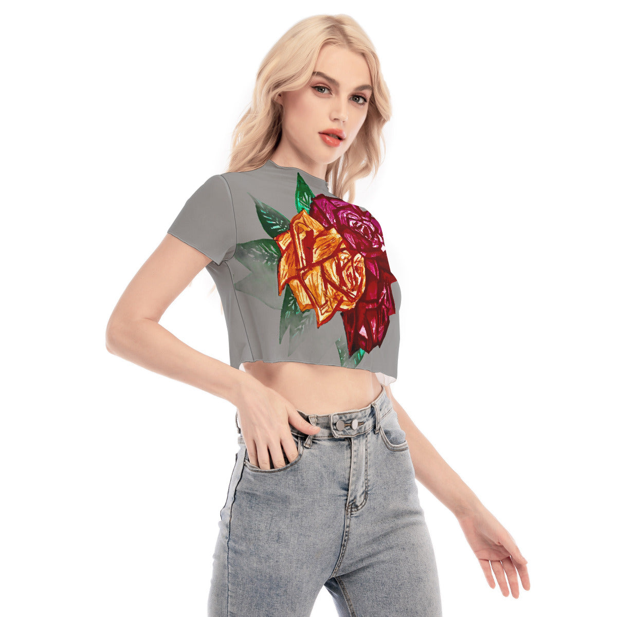 All-Over Print Women's Short Sleeves Mesh Crop Top