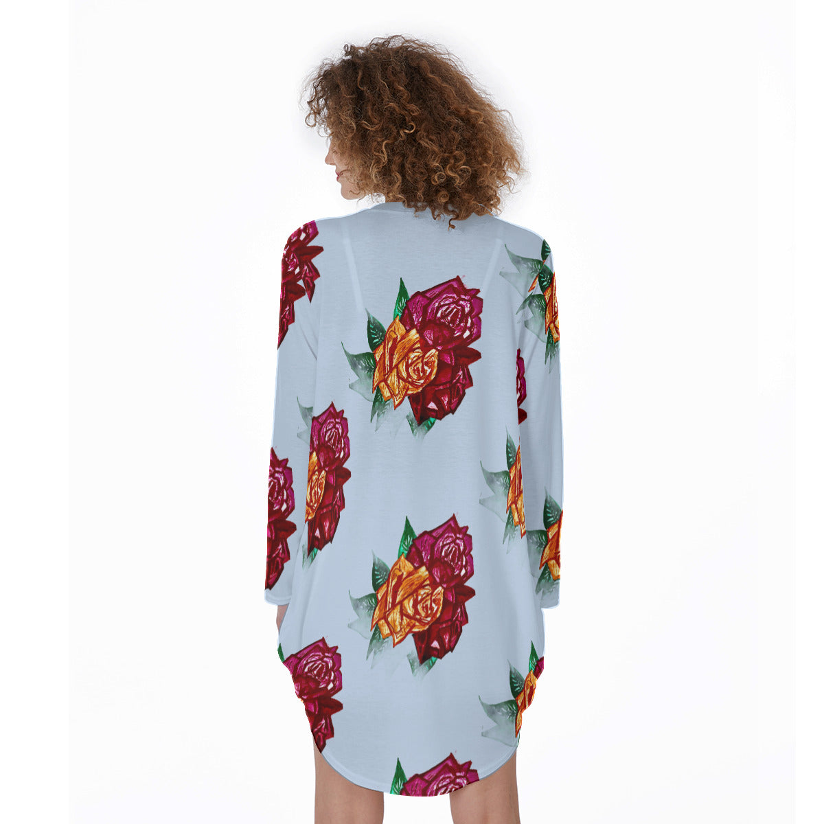 All-Over Print Women's Casual Loose Long Sleeve Dress With Pocket