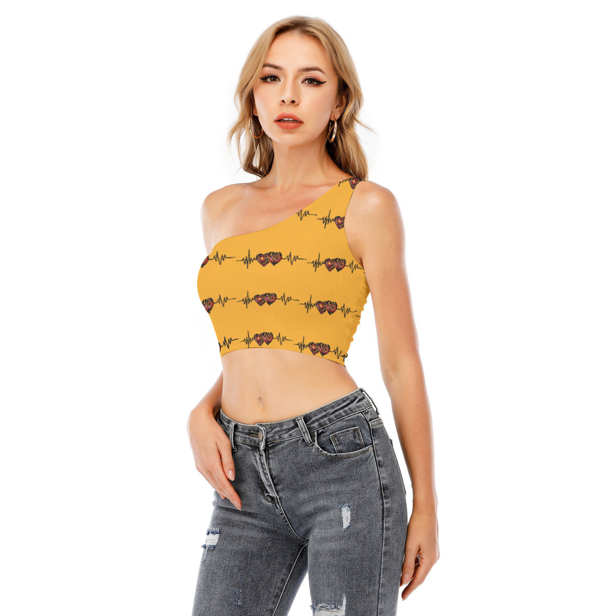 All-Over Print Women's One-Shoulder Cropped Top