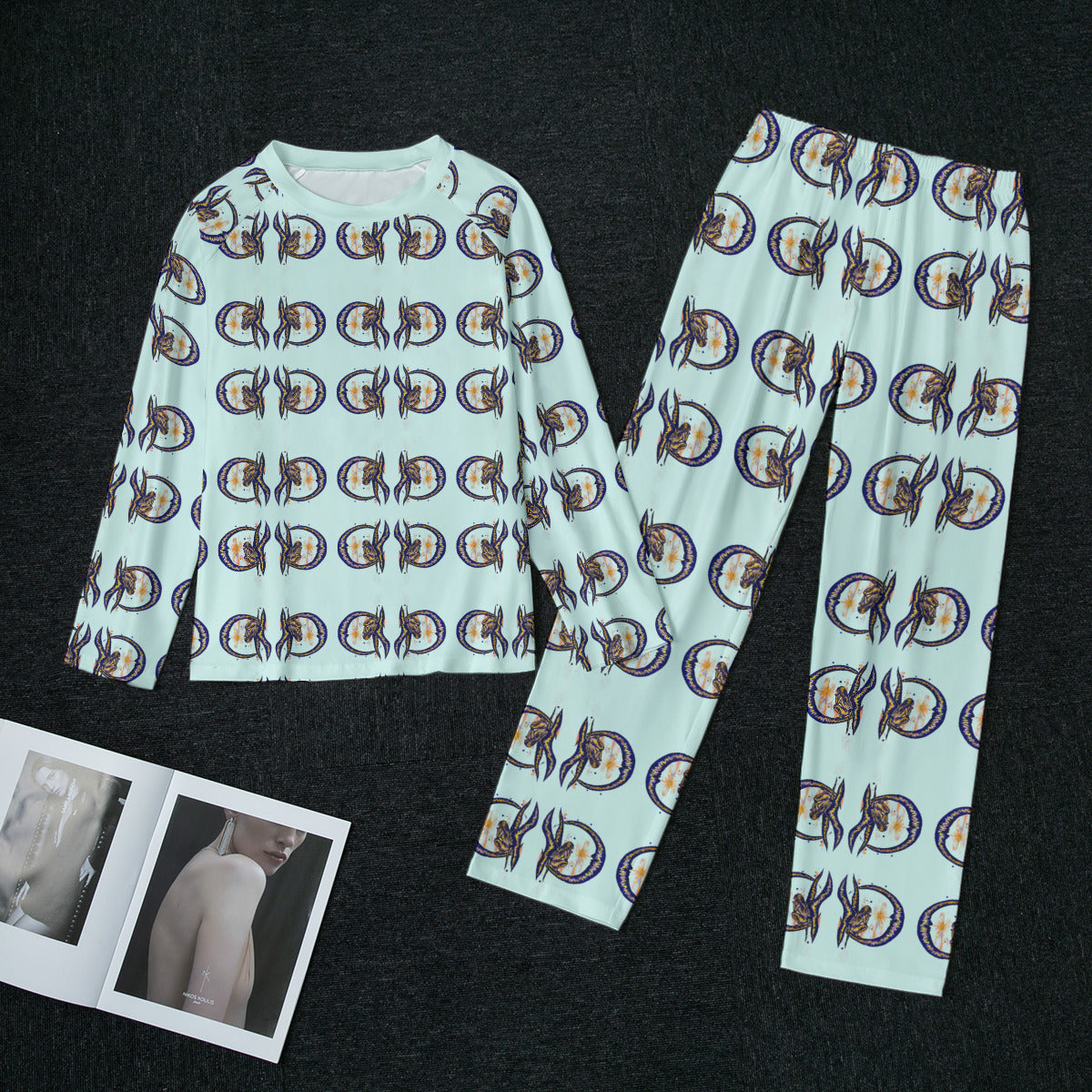 All-Over Print Women's Raglan Sleeve Pajamas With Wide Ankles