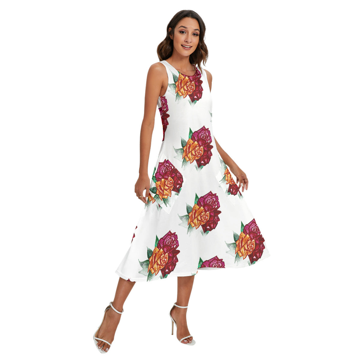 All-Over Print Women's Sleeveless Dress With Diagonal Pocket
