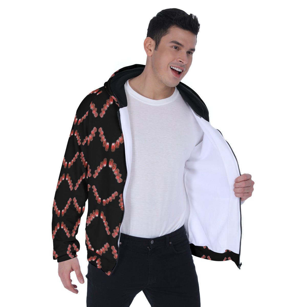 All-Over Print Men's Heavy Fleece Raglan Zip Up Hoodie With Pocket