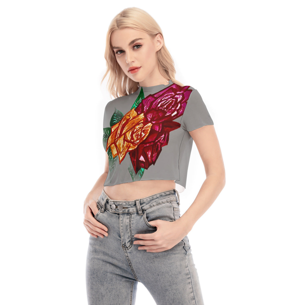 All-Over Print Women's Short Sleeves Mesh Crop Top