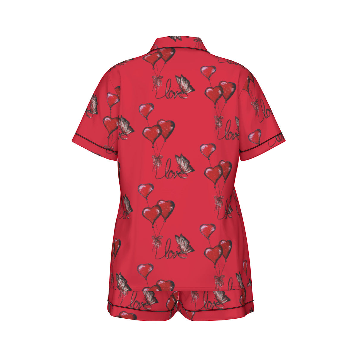 All-Over Print Women's Imitation Silk Pajama Set With Short Sleeve