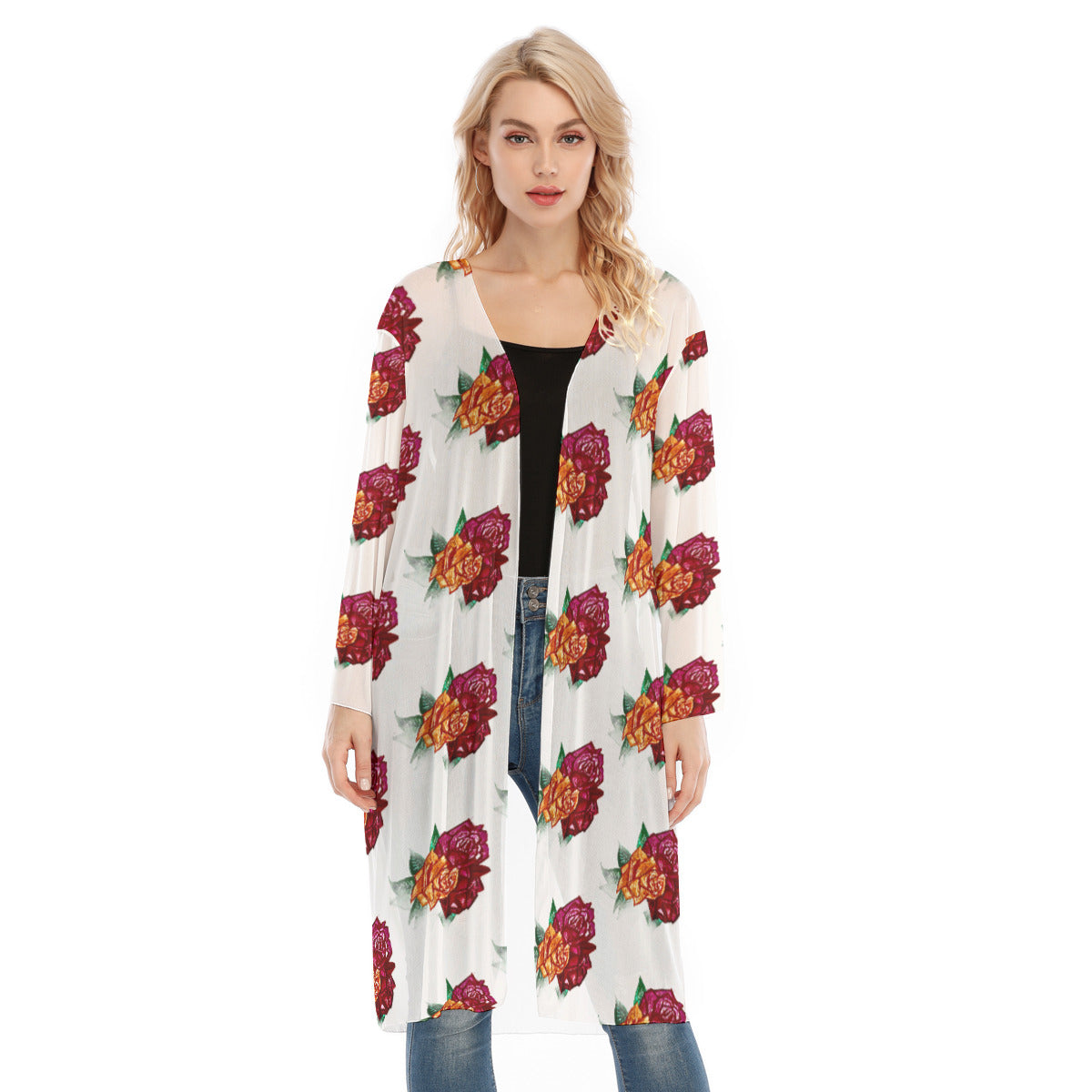 All- Over Print Women's Long Sleeve Mesh Cardigan