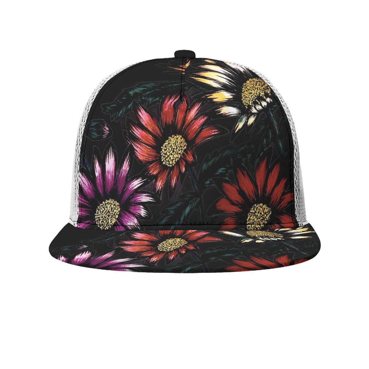 All-Over Print Black Buckle Flat-brimmed Mesh Cap With Box