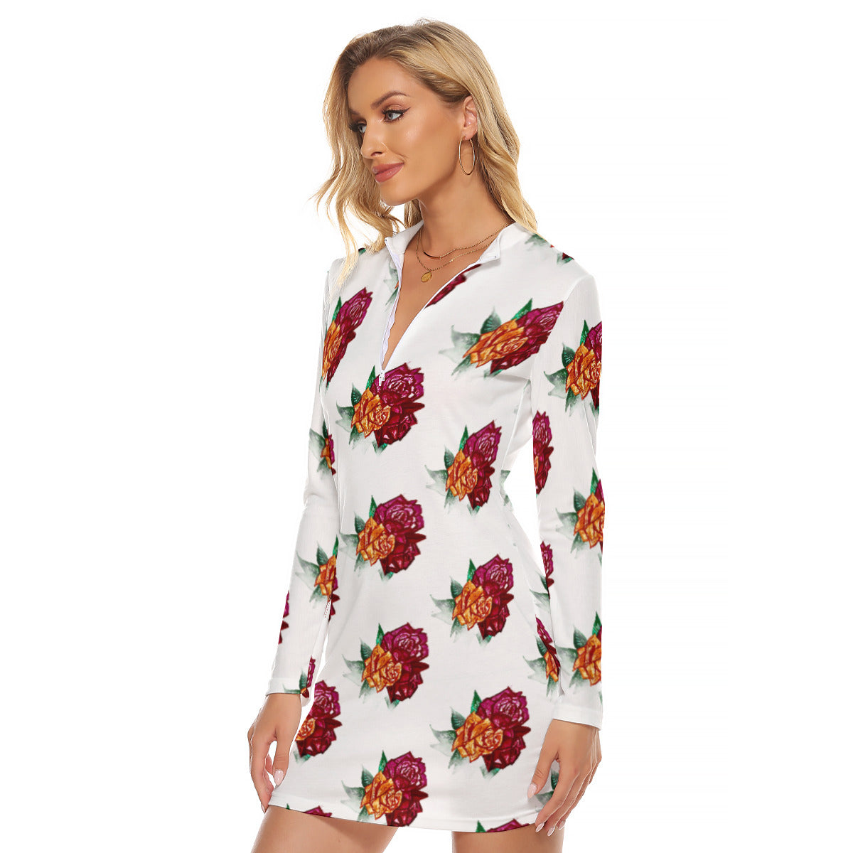 All-Over Print Women's Zip Front Tight Dress