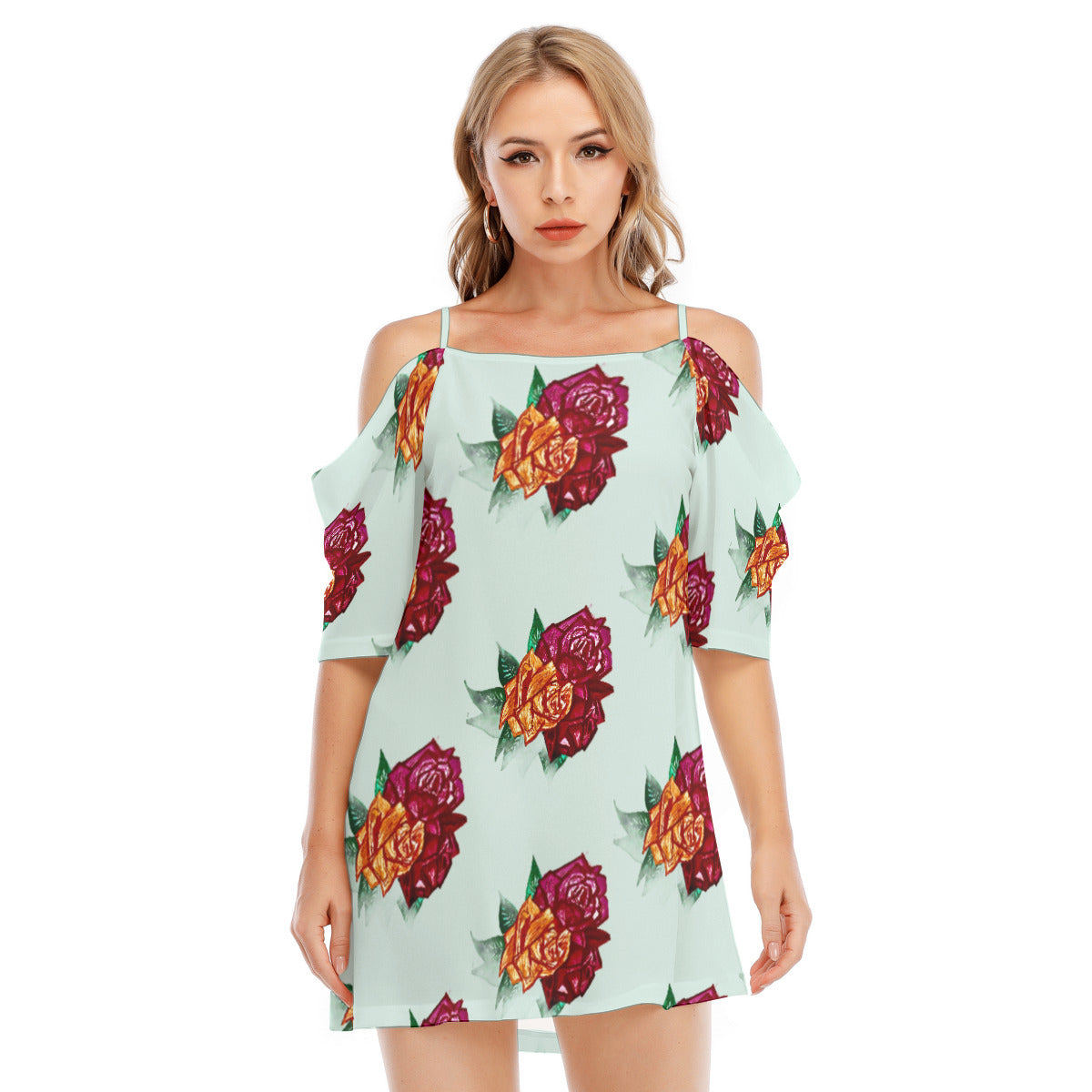 All-Over Print Women's Off-shoulder Cami Dress