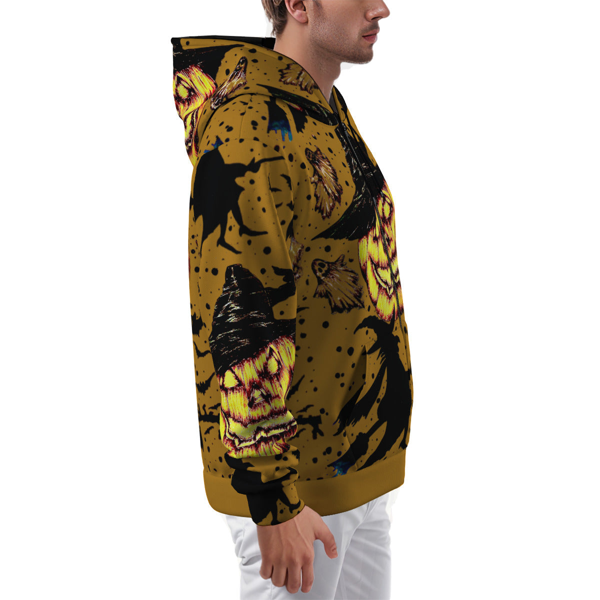 All-Over Print Zip Up Hoodie With Pocket