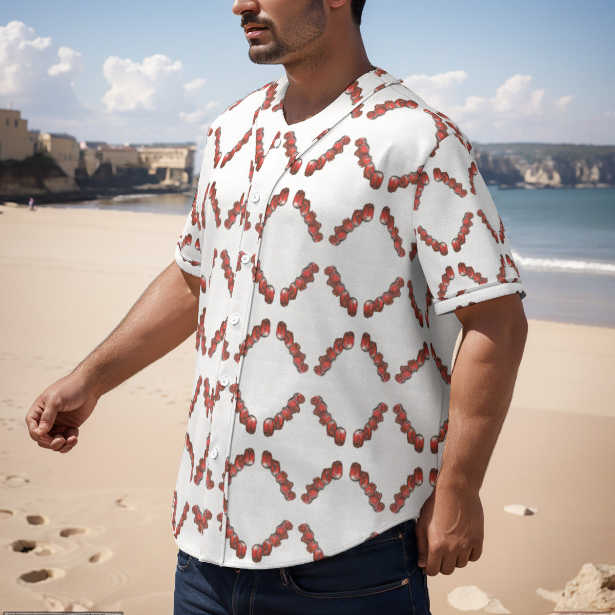 All-Over Print Men's Short Sleeve Baseball Jersey With Pinstripes