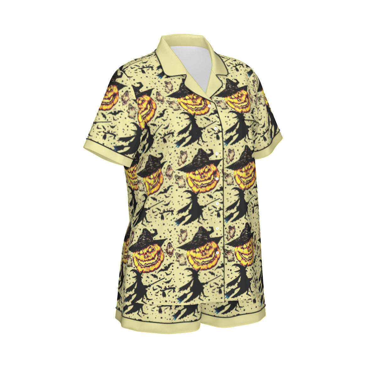 All-Over Print Women's Imitation Silk Pajama Set With Short Sleeve