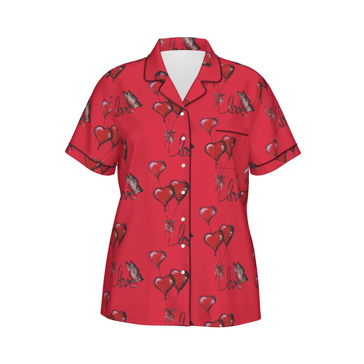 All-Over Print Women's Imitation Silk Pajama Set With Short Sleeve