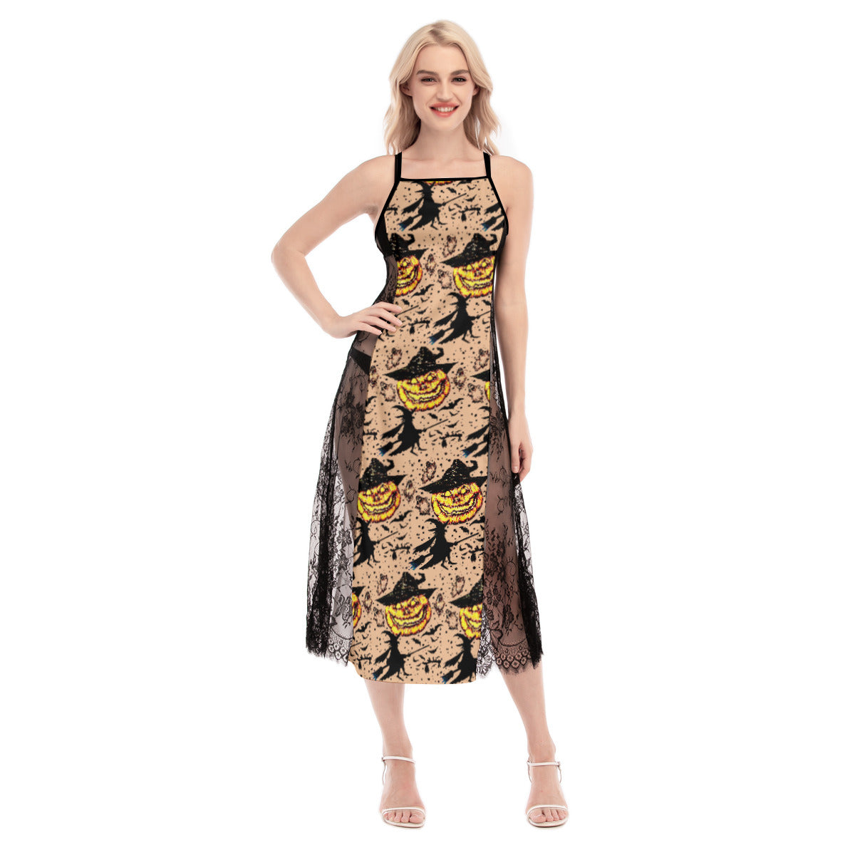 All-Over Print Women's Lace Cami Cross Back Dress