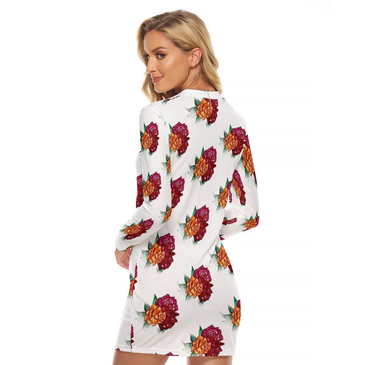 All-Over Print Women's Zip Front Tight Dress