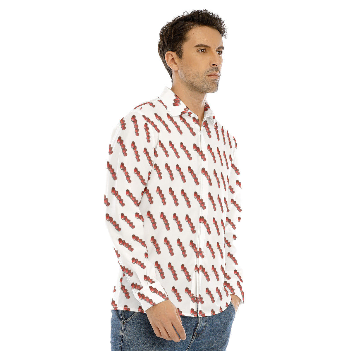 All-Over Print Men's Lapel Collar Shirt With Concealed Placket