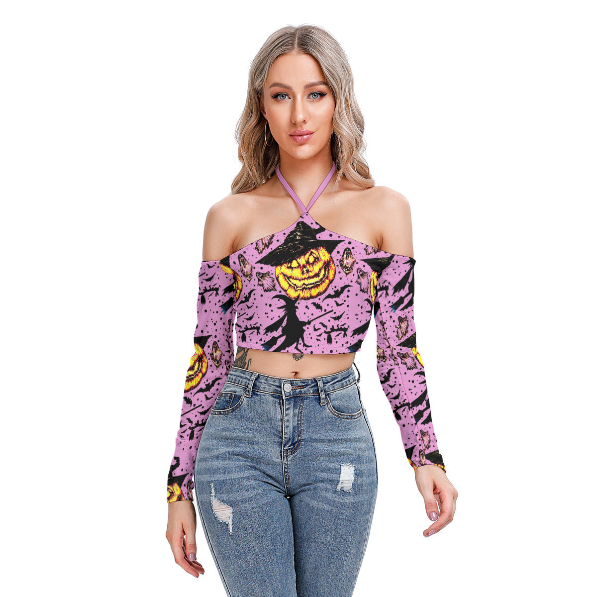 All-Over Print Women's Halter Lace-up Top