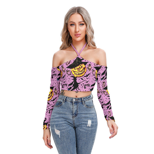 All-Over Print Women's Halter Lace-up Top
