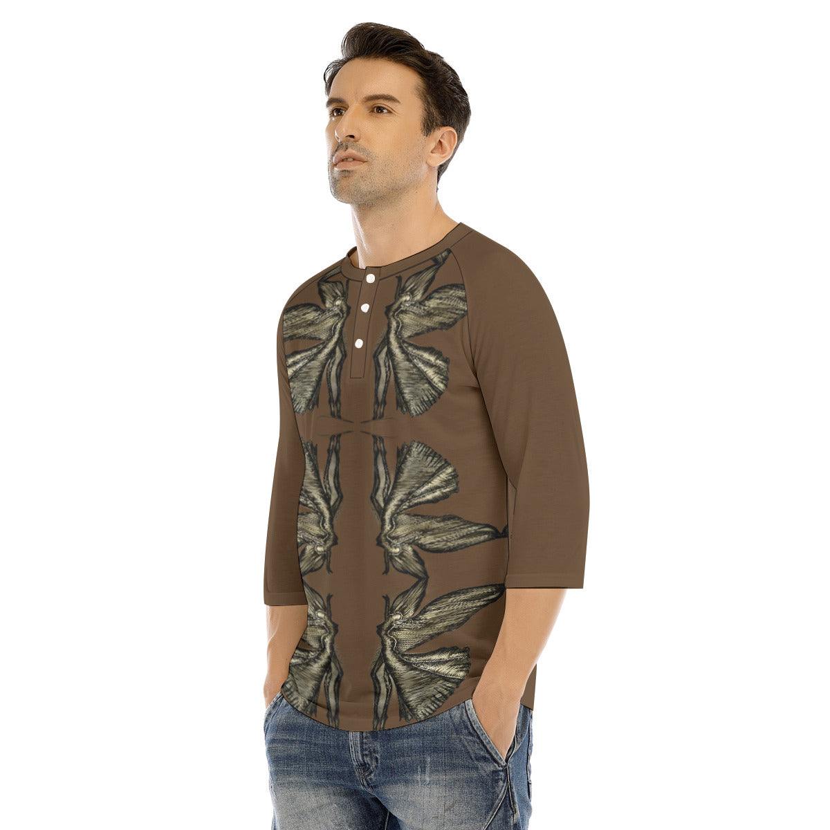 All-Over Print Men's Bracelet Sleeve T-shirt With Button Closure