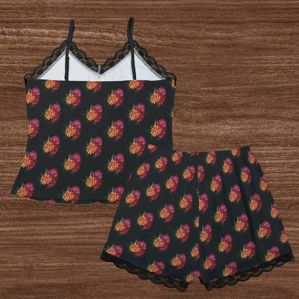 All-Over Print Women's Cami Home Suit With Lace Edge