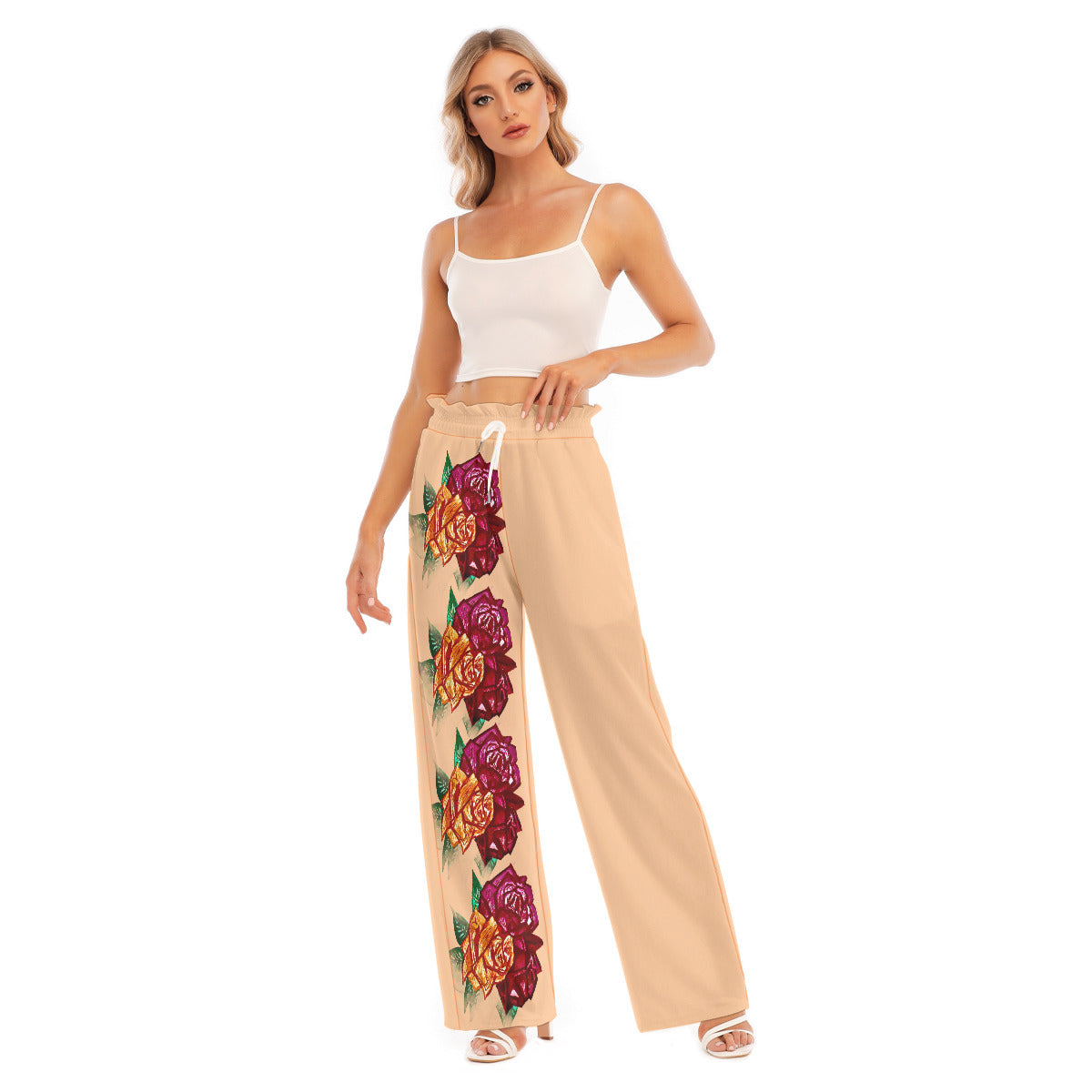 All-Over Print Women's Waist Fungus Edge Wide-leg Pants