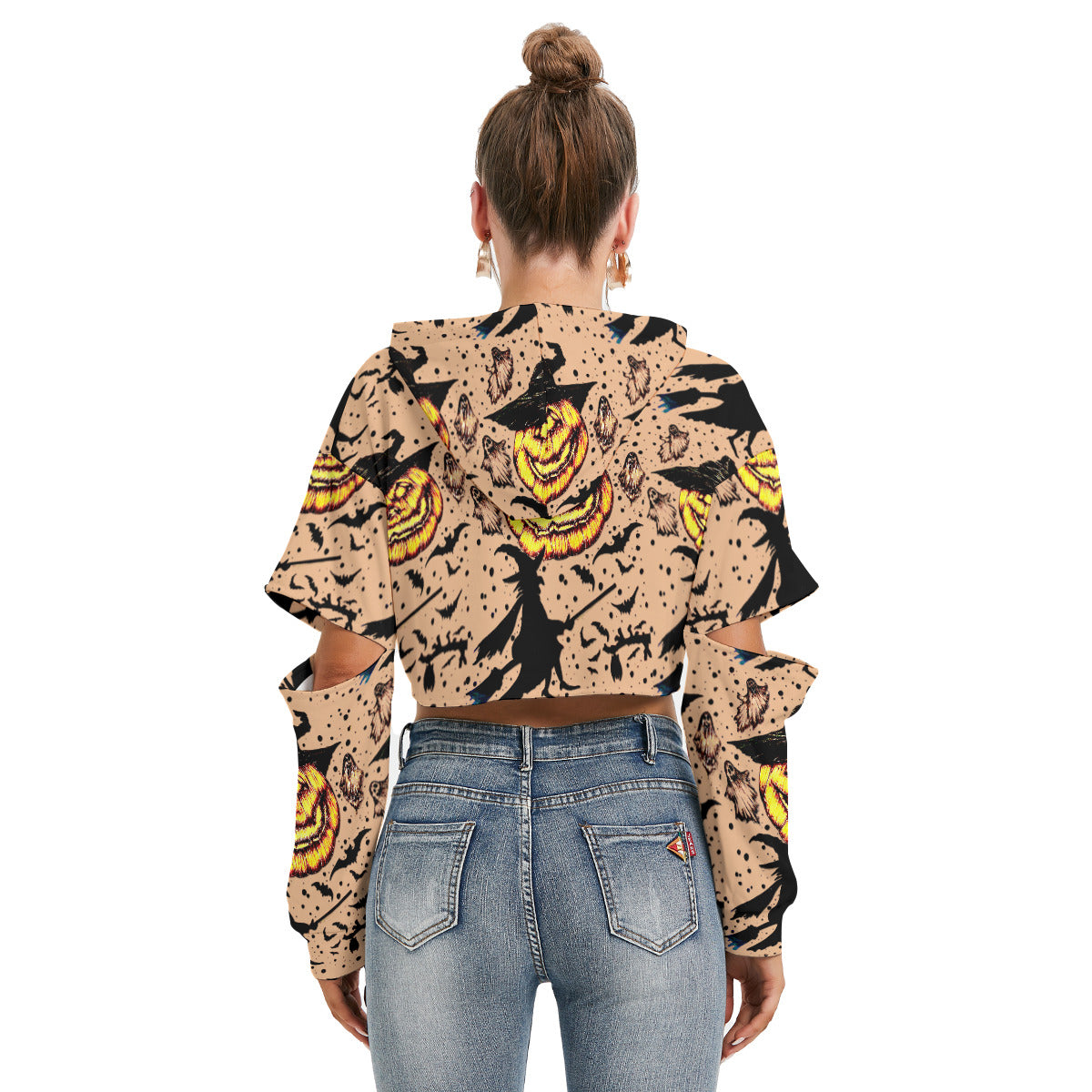 All-Over Print Women's Heavy Fleece Hoodie With Hollow Out Sleeve