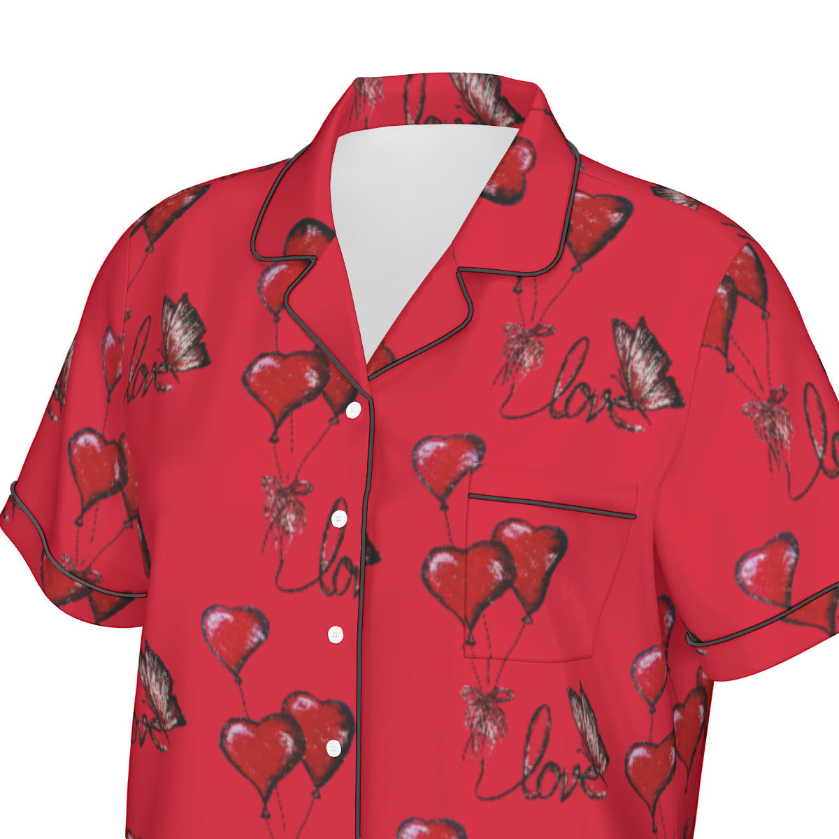 All-Over Print Women's Imitation Silk Pajama Set With Short Sleeve