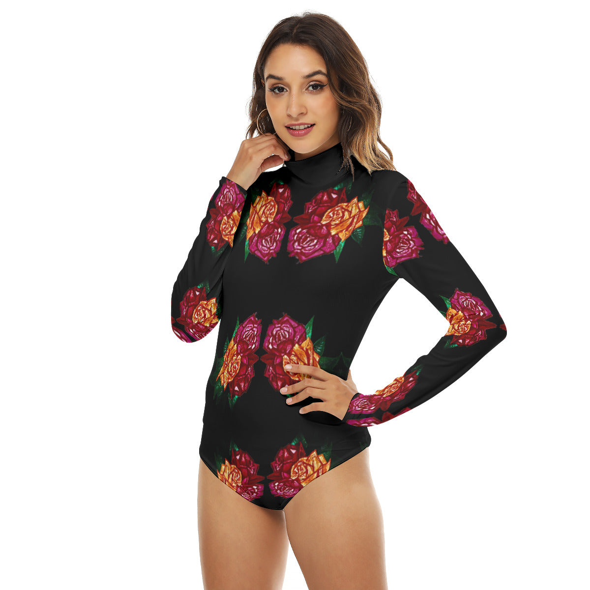 All-Over Print Women's Turtleneck Long Sleeve Bodysuit