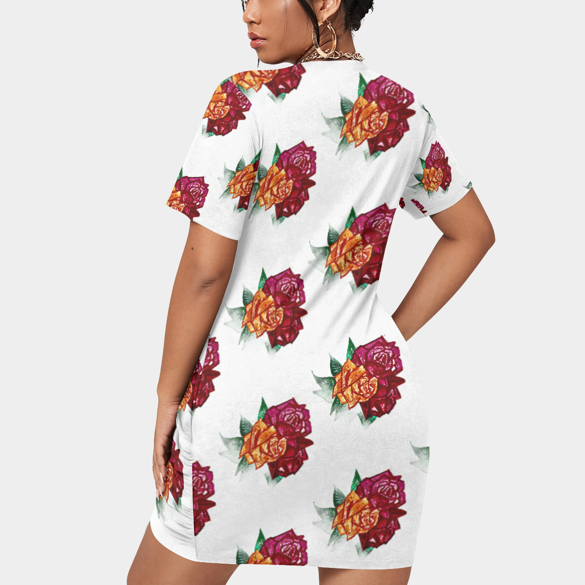 All-Over Print Women’s Stacked Hem Dress With Short Sleeve(Plus Size)