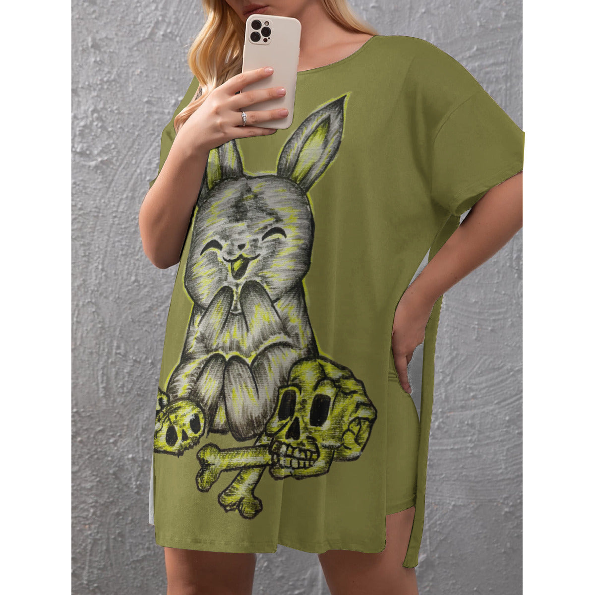 All-Over Print Women's Drop-Shoulder T-Shirt with Side Split and Shorts (Plus Size)