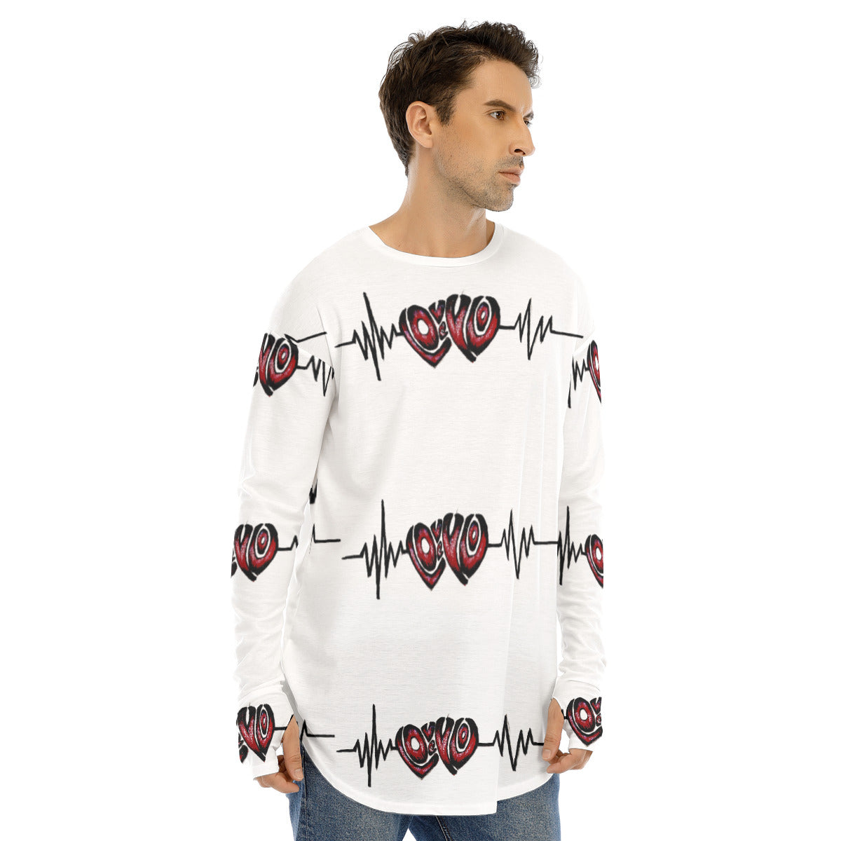 All-Over Print Men's Fingerless Long Sleeve T-shirt