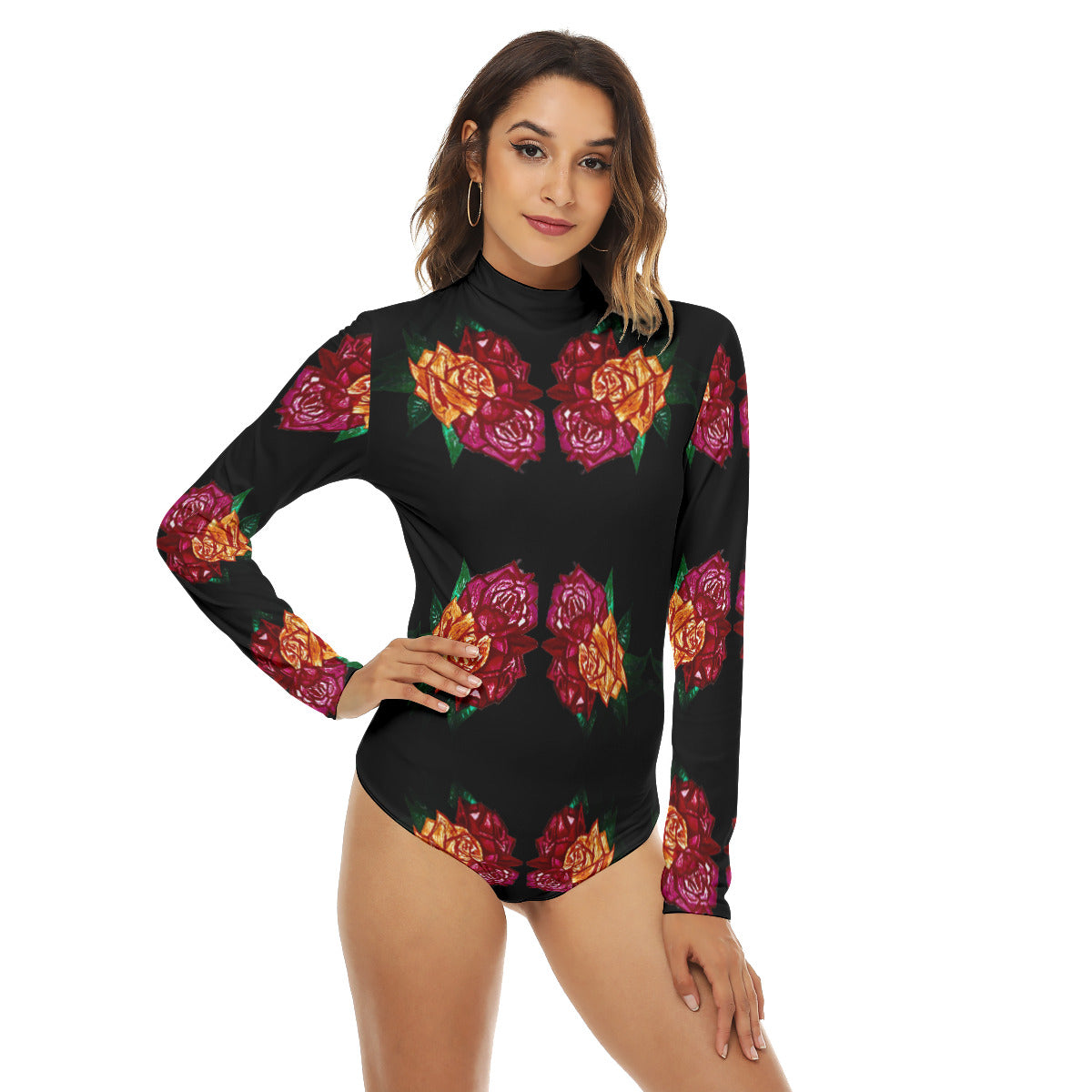 All-Over Print Women's Turtleneck Long Sleeve Bodysuit