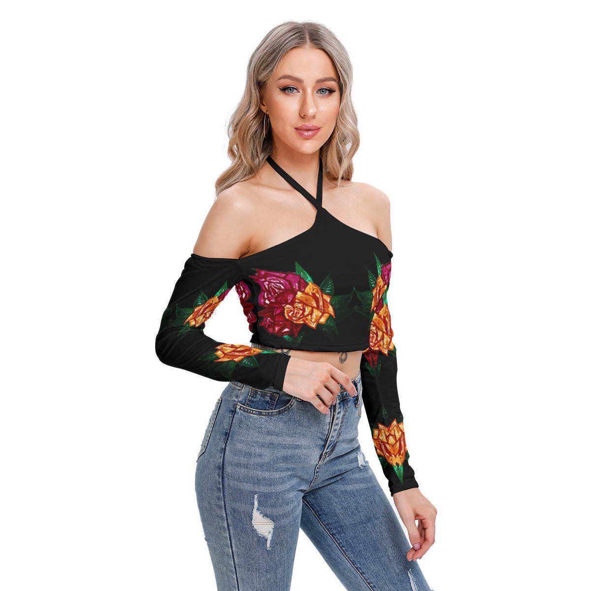 All-Over Print Women's Halter Lace-up Top