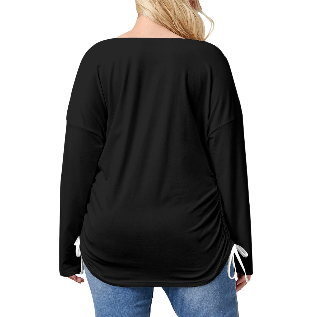 All-Over Print Women’s V-neck T-shirt With Side Drawstring(Plus Size)