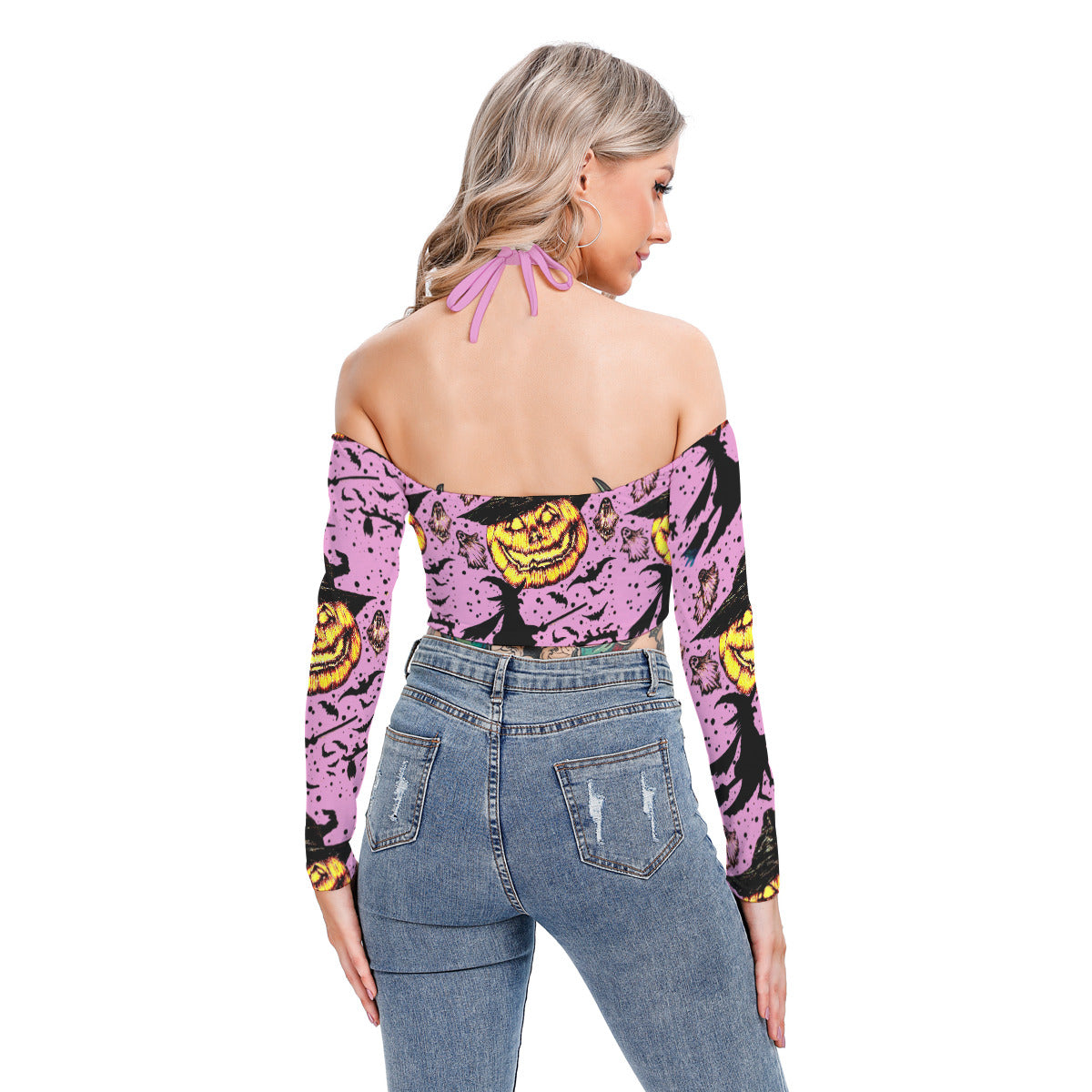 All-Over Print Women's Halter Lace-up Top