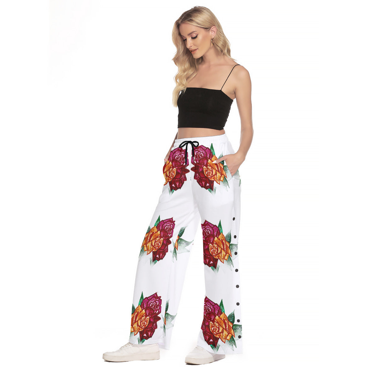 All-Over Print Women's Side Slit Snap Button Trousers